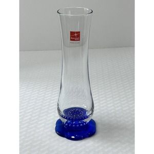 Bormioli Rocco Vase Italian Art Glass Cobalt Blue Flower Controlled Bubbles